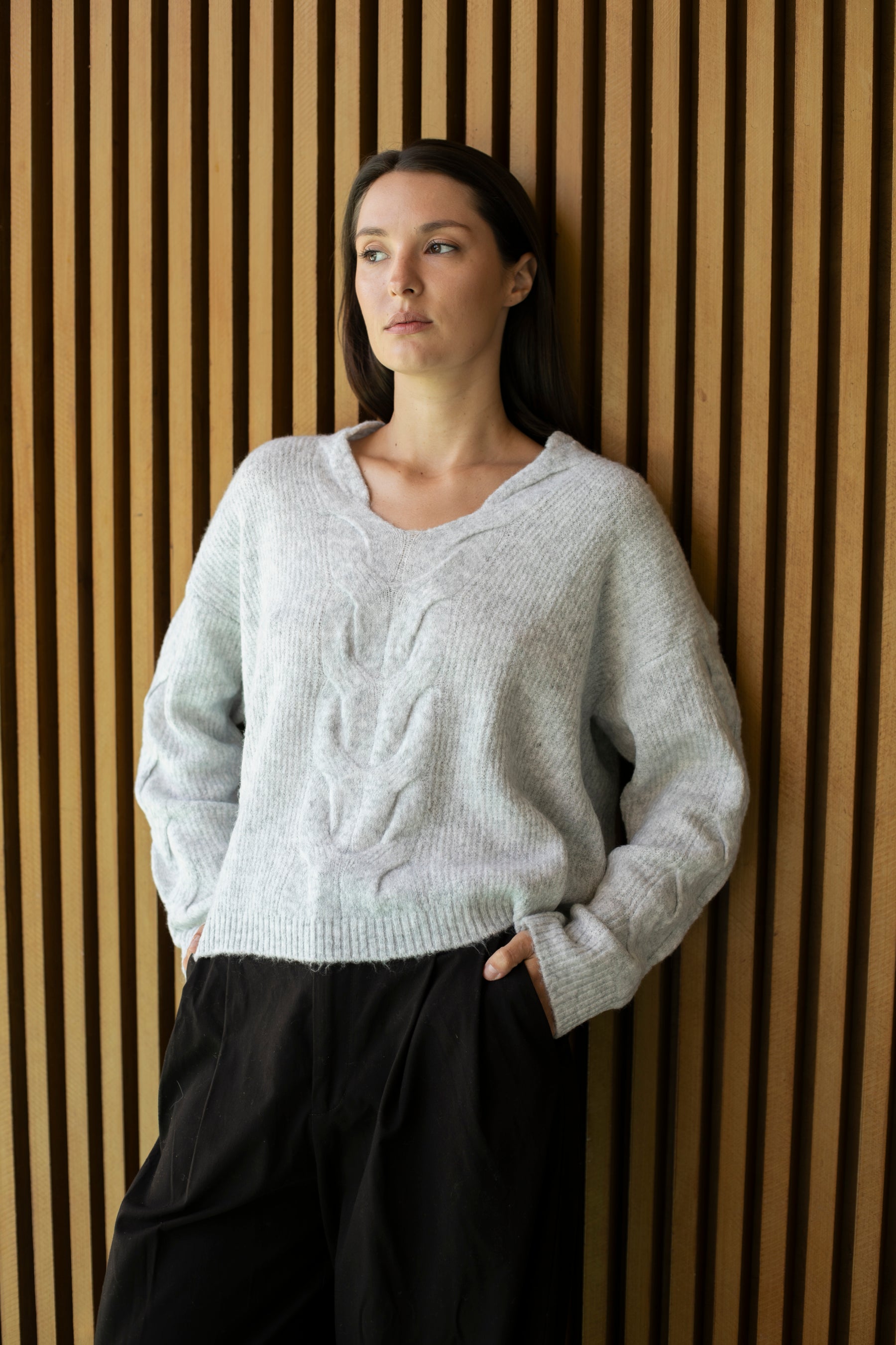Grace V neck Cable Sweater