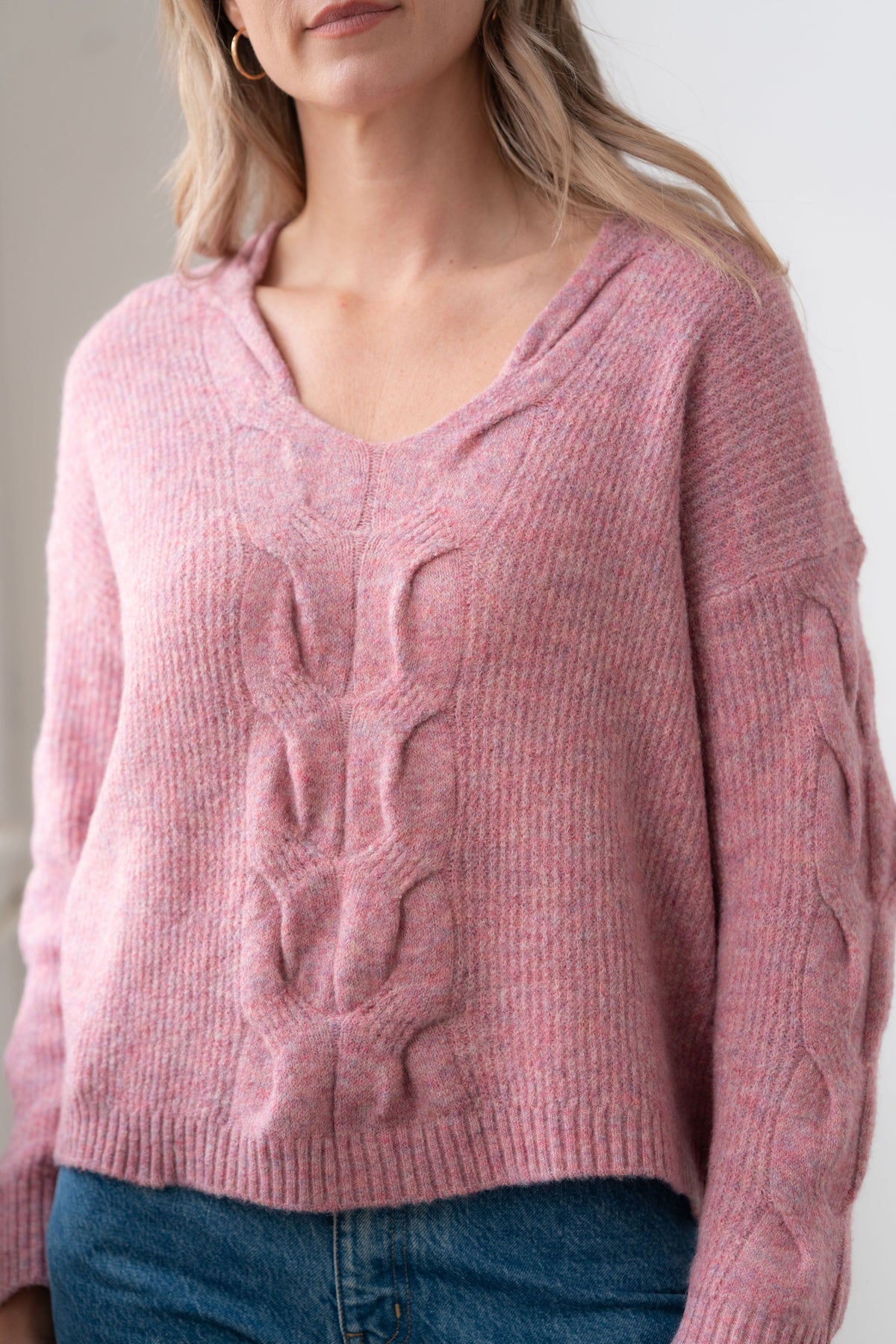 Grace V neck Cable Sweater