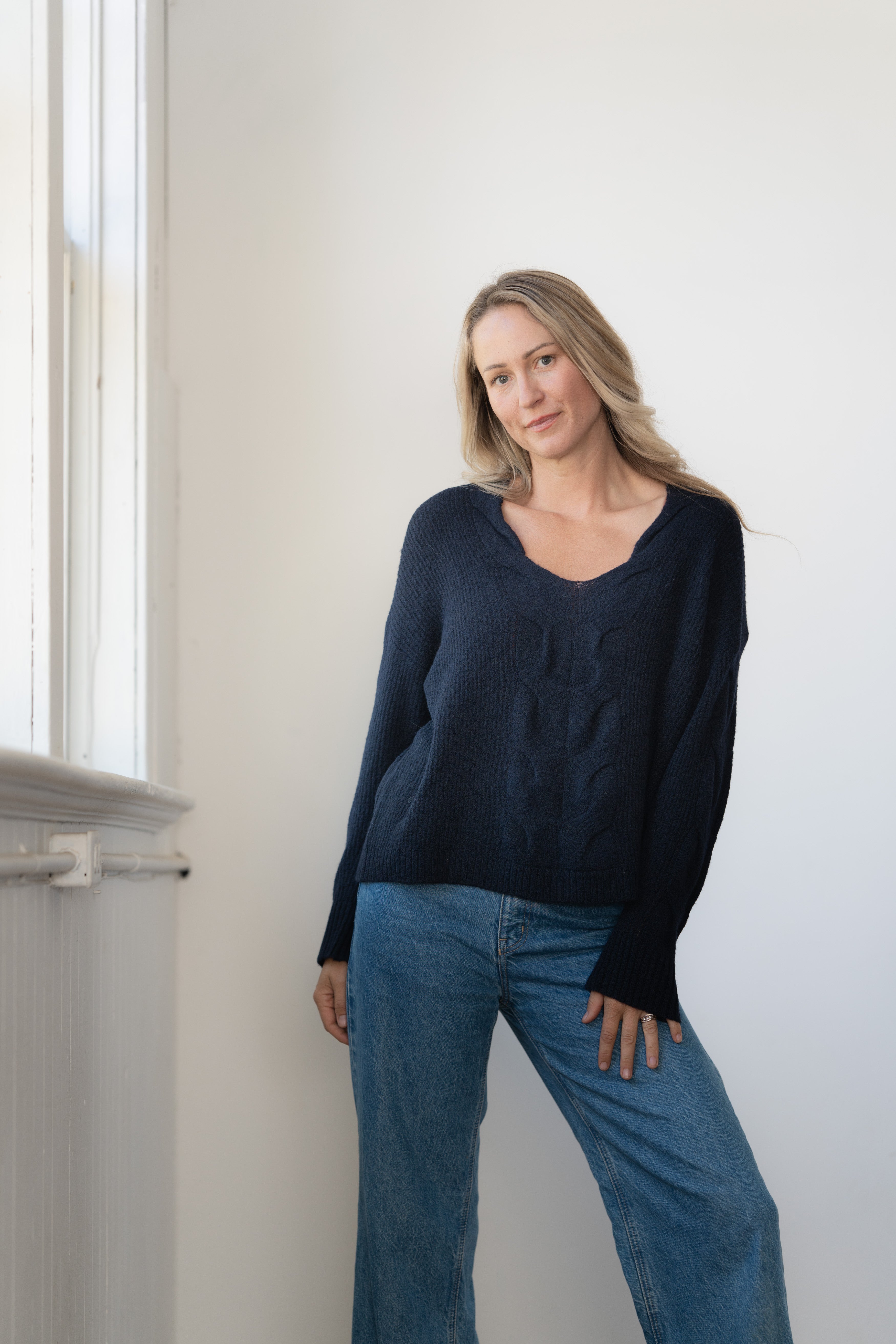Grace V neck Cable Sweater