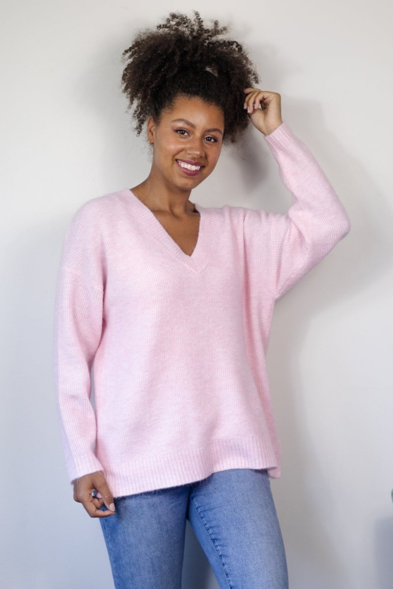 Boyfriend V Neck Sweater Pink