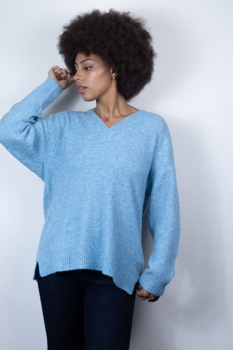 Boyfriend V Neck Sweater Blue