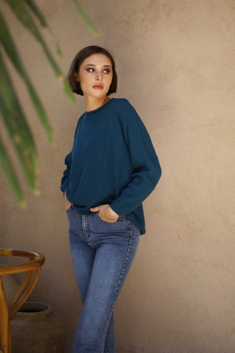 Crepe Knit Easy Crew Sweater - Echo Verde Clothing