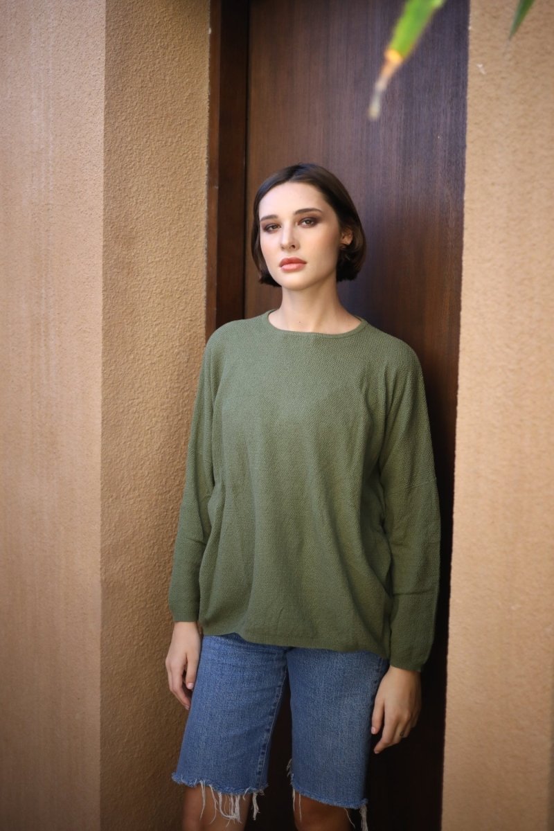 Crepe Knit Easy Crew Sweater - Echo Verde Clothing