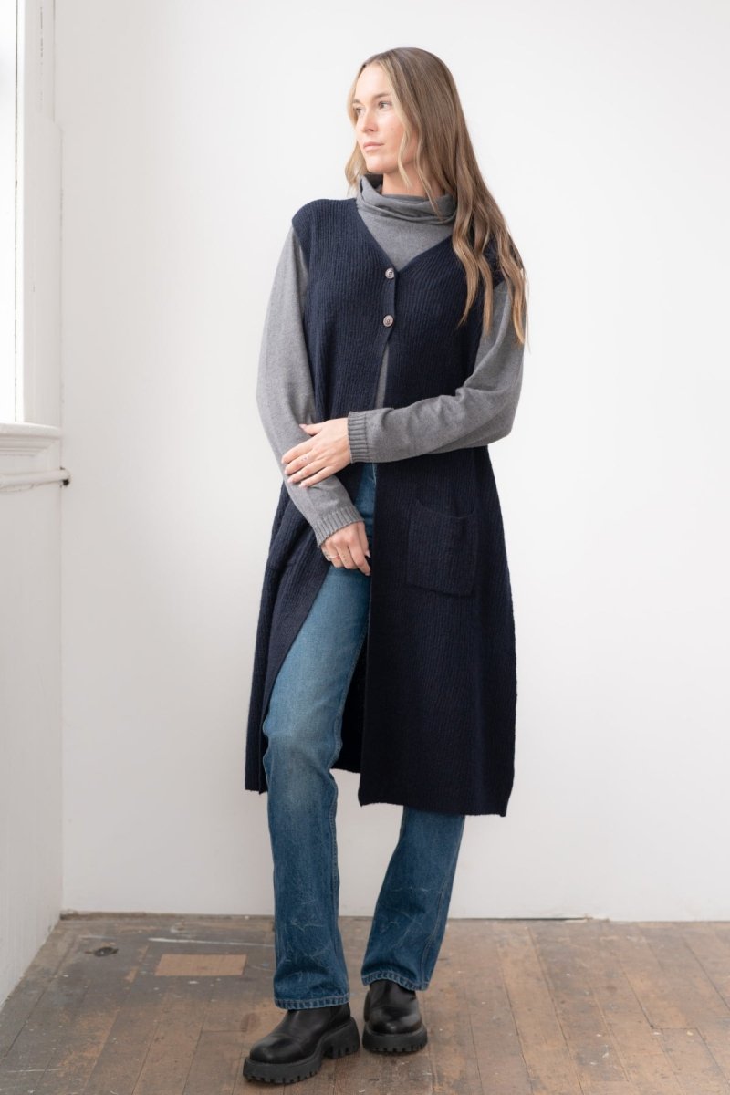 Long Vest with Pockets - Echo Verde Clothing