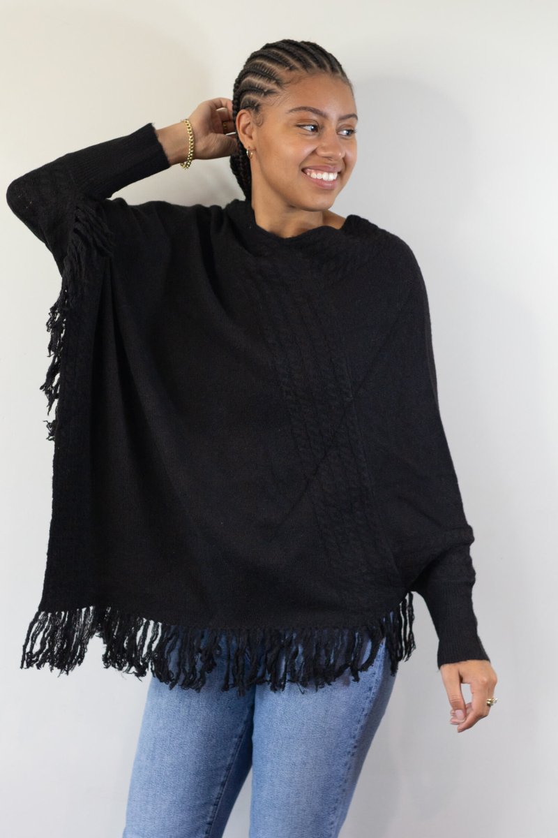 Poncho with Fringe - Echo Verde Clothing