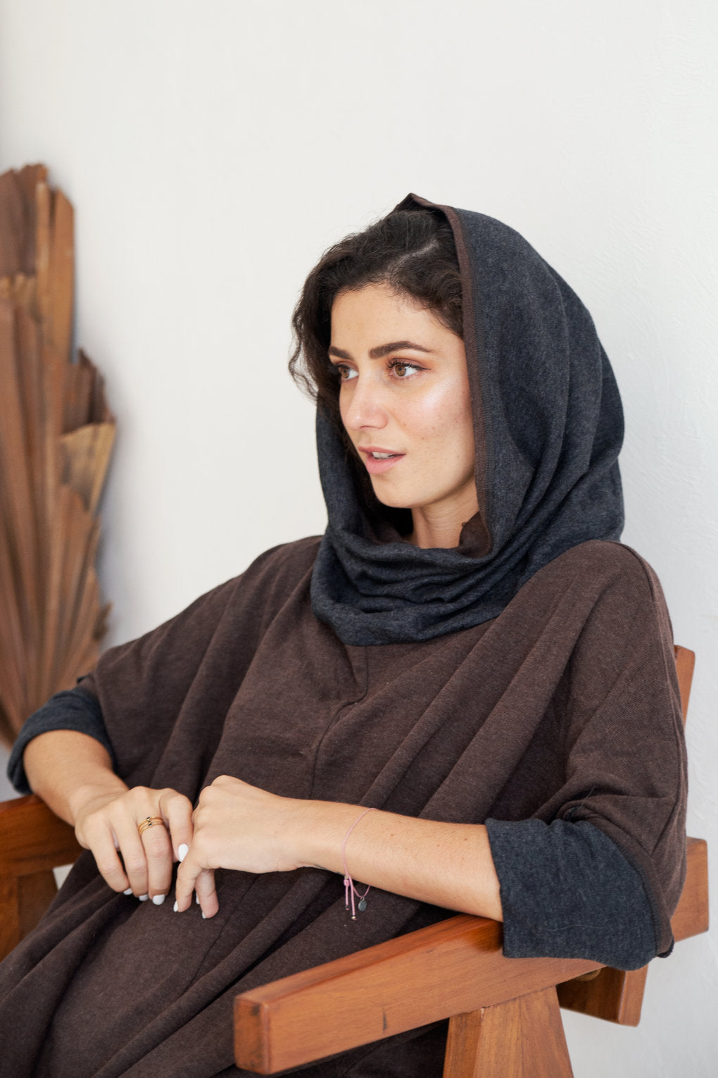 EV1593 Oversize modal cowl Tobacco collar up side view